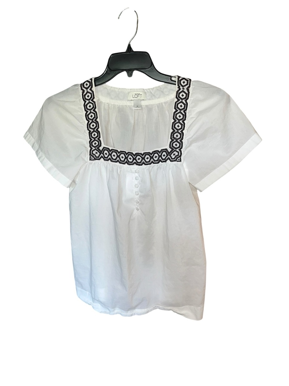 LOFT Square Neck Flowy Cotton Top with Decorative Buttons Size M